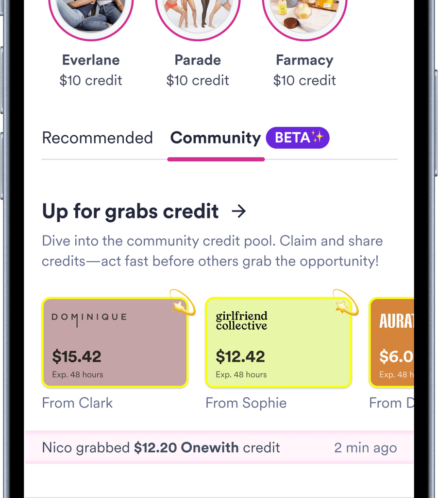Homepage featuring available credits